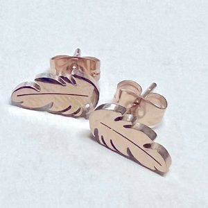 Feather Stud Earrings in Rose Gold